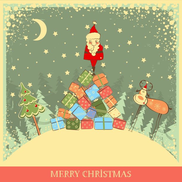 复古圣诞背景与圣诞老人老图片下载