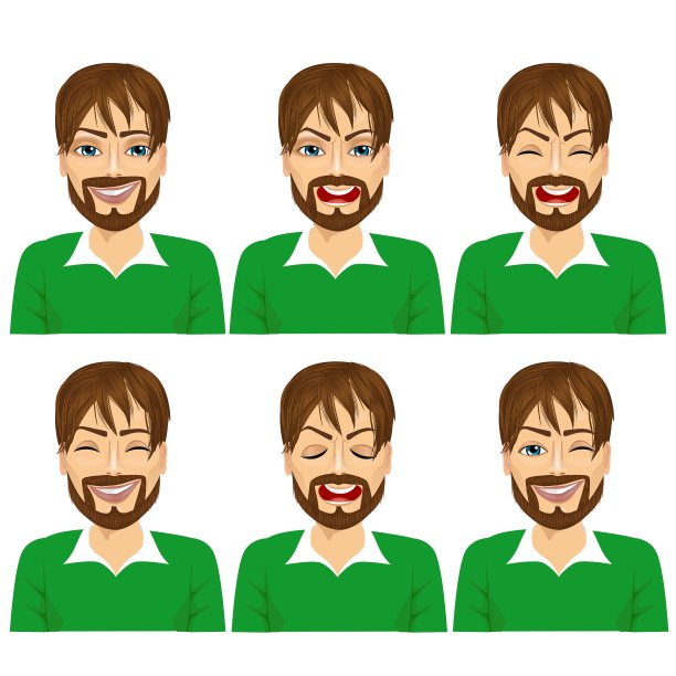 一组孤立的男性潮人形象表情图片下载