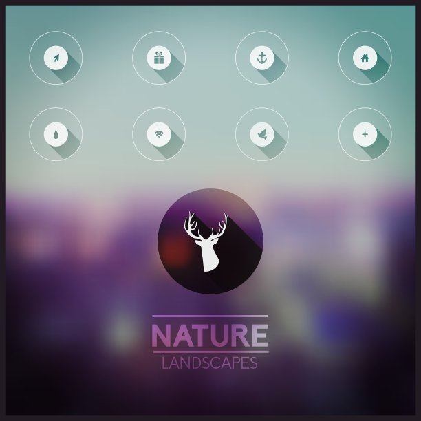 模糊的自然景观图标长长的阴影上图片下载