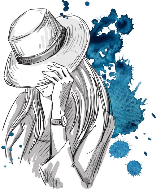 戴着帽子向下看的女孩图片下载