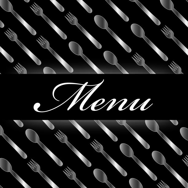 用银匙和银叉的餐厅菜单图片下载