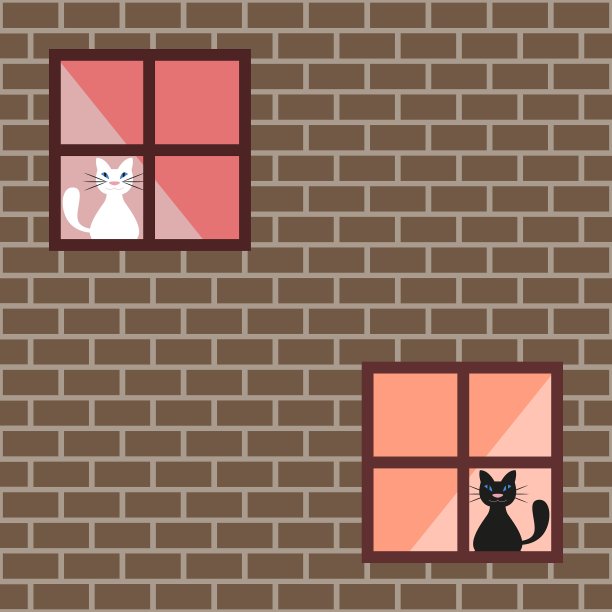 一只猫在房子窗户上的无缝图案图片下载