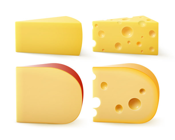 各种奶酪的三角形矢量集，瑞士帕尔玛干酪，豪达，埃德姆闭合孤立在白色背景图片下载