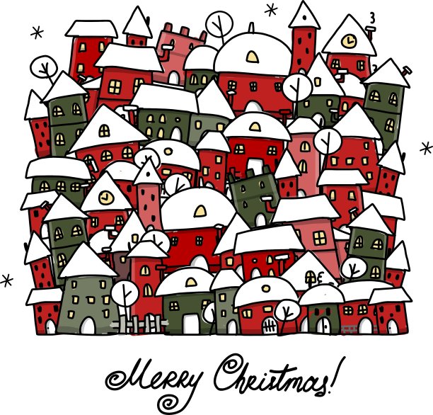 圣诞贺卡与冬季城市素描为您图片下载