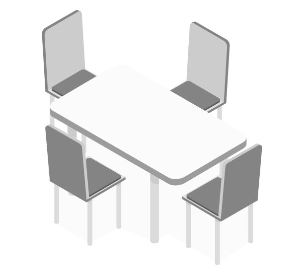 白色厨房桌子作为一个元素的公共厨房设置在白色背景等距插图向量图片下载