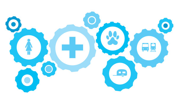 巴士，火车齿轮蓝色图标设置图片下载