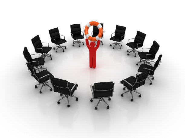 椅子团队与象形人物和生命带- 3D渲染图片下载