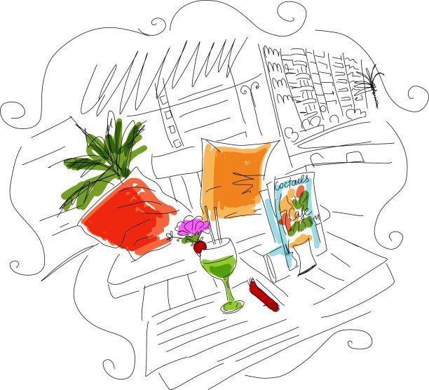 鸡尾酒在海滩咖啡馆草图为您的设计图片下载
