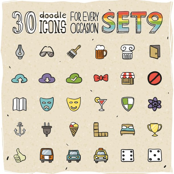 30个彩色涂鸦图标图片下载