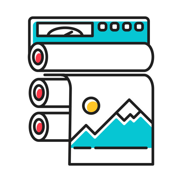 出版业彩色图标。专业的印刷设备。纸工业出版社。生产测谎仪的技术机械。自动化生产过程。孤立的矢量图图片下载