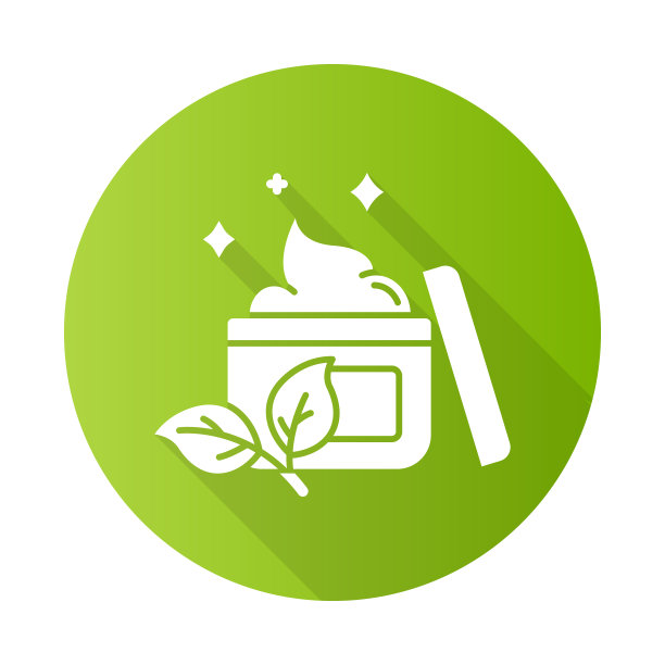 天然面霜瓶绿色扁平设计长阴影字形图标。护肤产品。化学免费。面部保湿乳液。皮肤治疗。有机化妆品。向量轮廓图图片下载