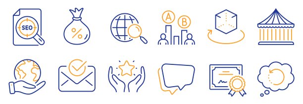 一组技术图标，如网络搜索，旋转木马，排名。向量图片下载