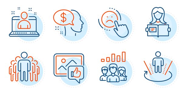 最佳经理，喜欢照片和支付图标设置。女人阅读，不喜欢和增强现实信号。向量图片下载