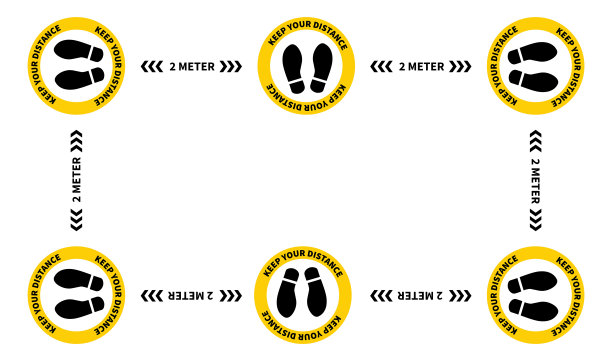 社会距离。足迹的迹象。保持2米的距离。Coronovirus流行的保护。矢量图图片下载