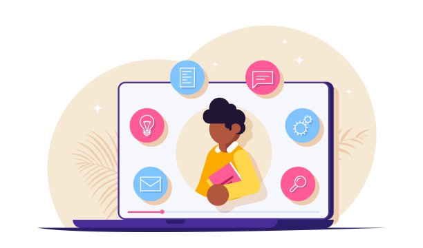 网络研讨会，在线会议，网络研讨会。远程学习方法。笔记本电脑屏幕上的那个人。现代平面矢量插图。图片下载