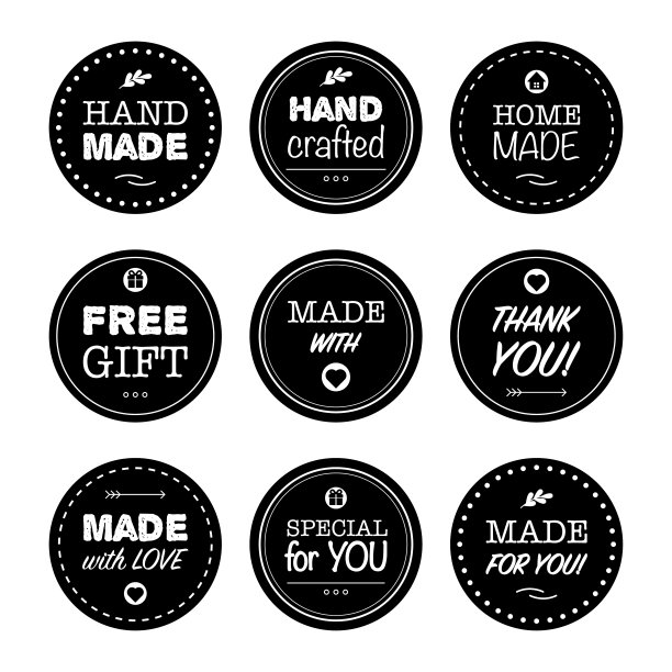 手绘黑色矢量标签徽章素材合集图片下载