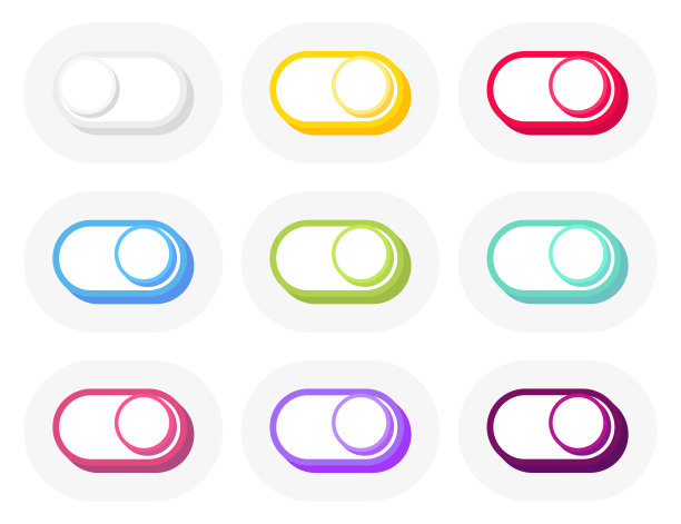 开关开关按钮。不同颜色的现代3D平面风格。向量图片下载