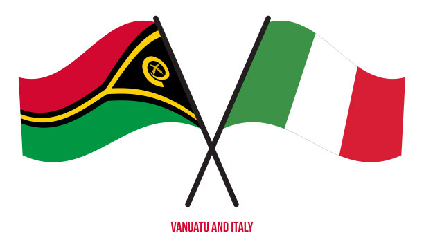 瓦努阿图和意大利国旗交叉和挥舞扁平风格。官方的比例。正确的颜色图片下载