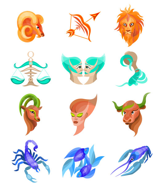 黄道星座平按钮套占星符号，占星图标收藏素材图片
