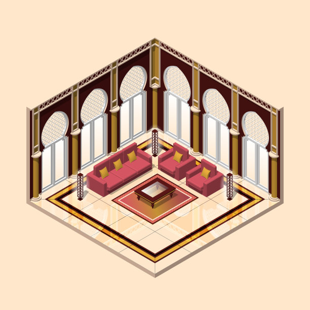 阿拉伯风格的等距客厅图片下载