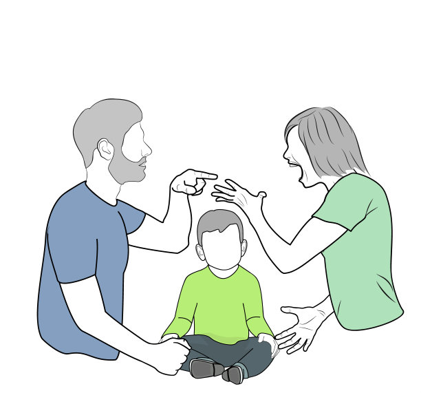 家庭冲突。孩子在家庭冲突。父母发誓。矢量插图。图片下载