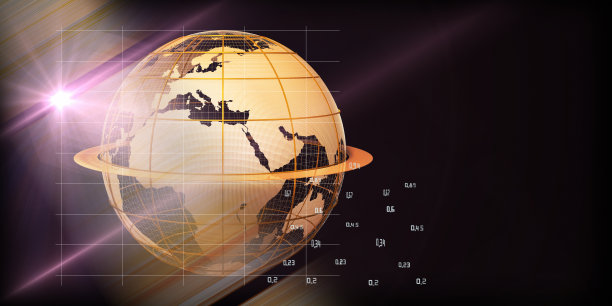 3d插图全球网络背景。大数据。金色的大地网格带着地图和光芒。对于商业、科学、技术的概念。图片下载