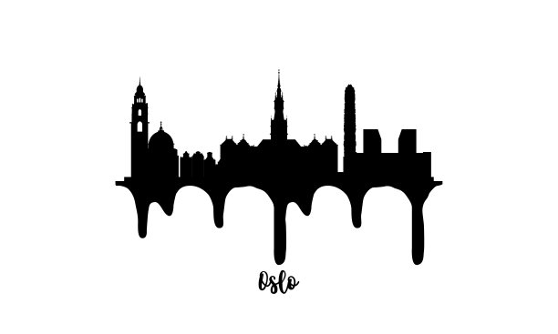 奥斯陆挪威黑色天际线轮廓矢量插图在白色背景与滴墨效果。图片下载