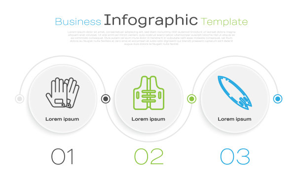 设绳手套、救生衣和冲浪板图片下载