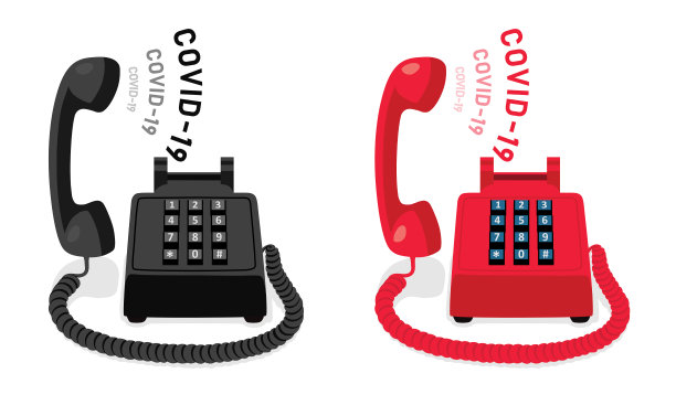 COVID-19和固定电话，按键键盘和举起的手机图片下载