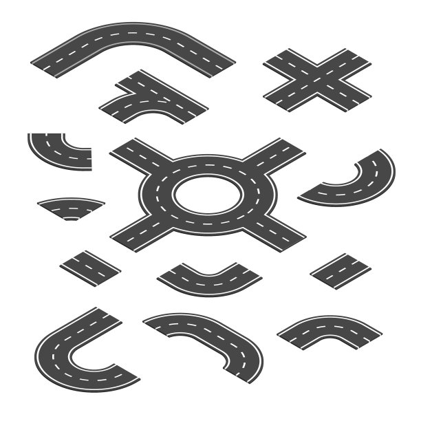 有十字路口和步道的等距街道和道路。图片下载