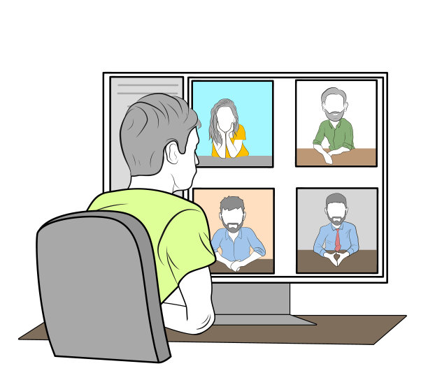 在线视频会议。居家办公在检疫工作。通过网络与同事沟通。矢量插图。图片下载