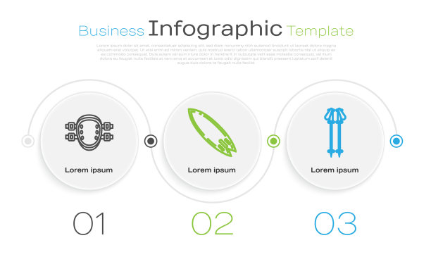 设置线护膝、冲浪板和滑雪杆图片下载