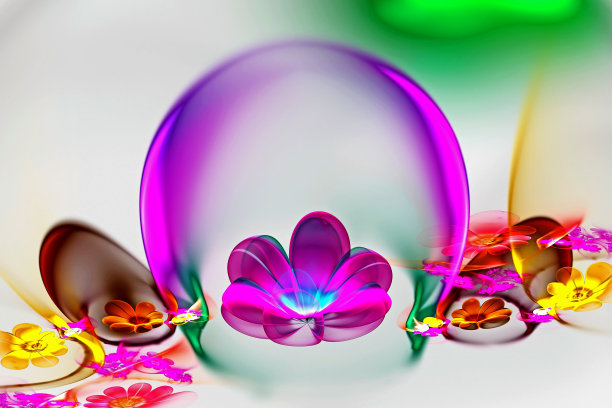 抽象的分形三维花在一个光的背景。彩色图像分形图片下载