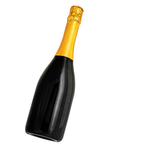 白色背景上孤立的香槟瓶。深色玻璃，金箔图片下载