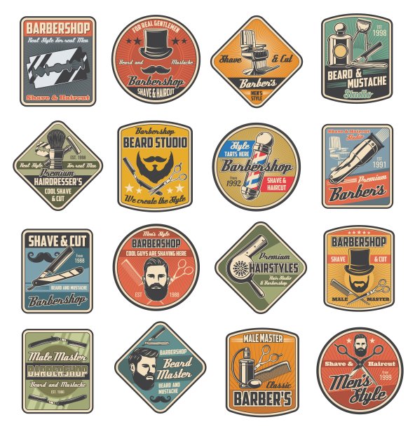 理发店的杆子，胡子，小胡子，椅子，剪刀图片下载