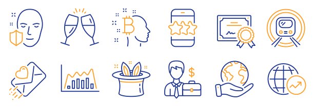 一套商业图标，如世界统计，情书，星星。向量图片下载