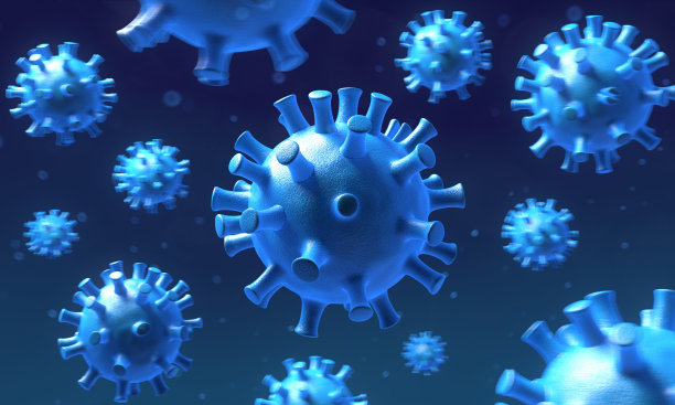 传染性病毒的显微镜观察。电晕COVID-19。三维渲染图片下载