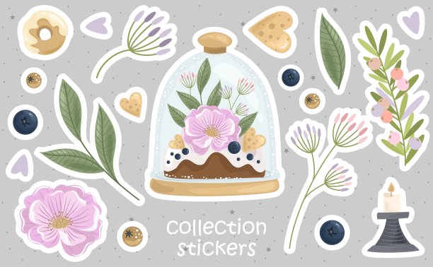 浪漫鲜花贴纸矢量素材图片下载