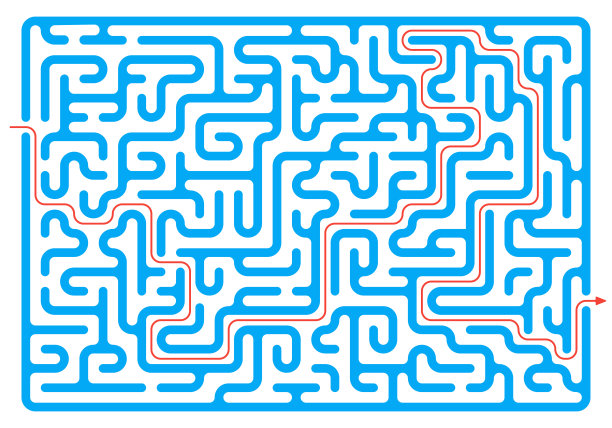 迷宫游戏。迷宫或谜题设计。找到正确的出路和解决方案。矢量插图。图片下载