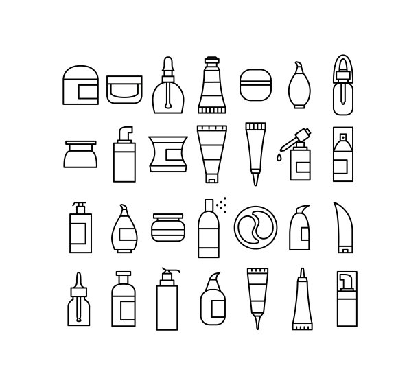 皮肤护理化妆品和卫生产品图标集图片下载