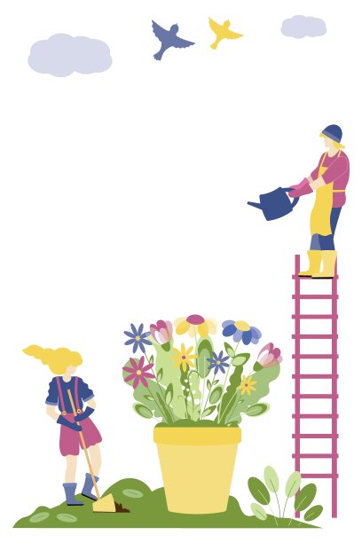 Spring Vector背景与文本复制空间，社交媒体故事壁纸，横幅，海报，模板。鲜艳的海报，春天和种植。人们种植和浇花。图片下载