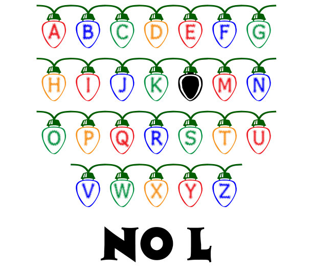 这是一个搞笑的图形，一串圣诞树上的精灵灯有字母in，漏掉了字母L，所以No L，或者Noel。图片下载