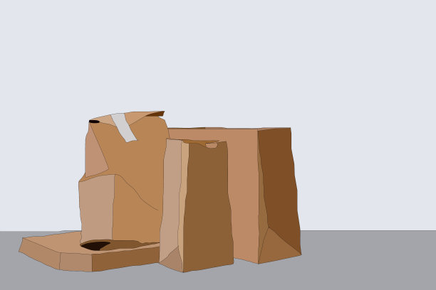 食品生态包装与大午餐套美味的汉堡，炸薯条，纸棕色纸袋和盒子在桌子上，插图图片下载