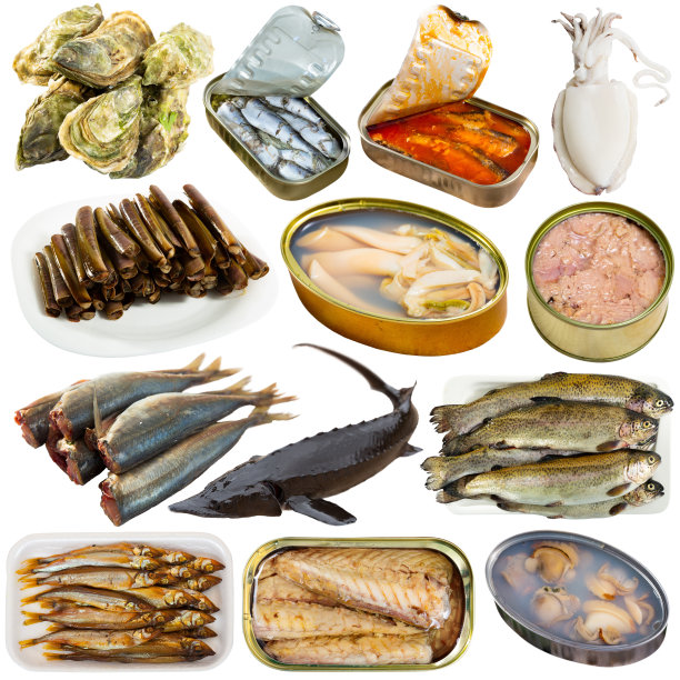 一套鱼和海鲜孤立在白色图片下载