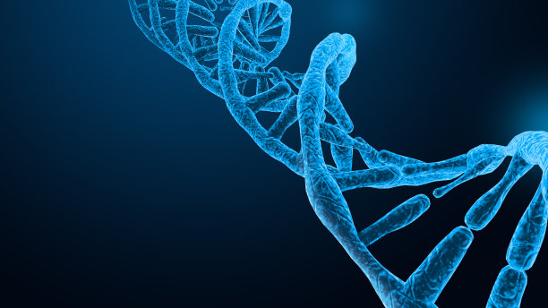 发光的dna螺旋在深蓝色的背景图片下载