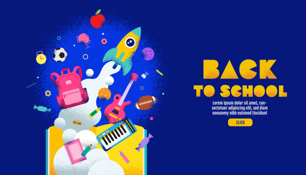 返校销售横幅、海报，设计布局丰富多彩，矢量插图。图片下载