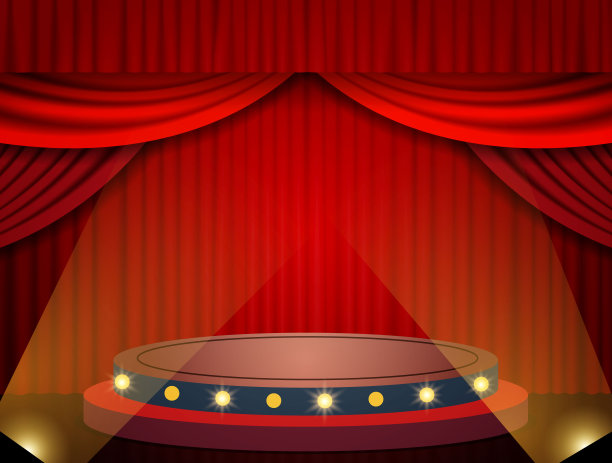 背景与红色剧院窗帘和讲台图片下载
