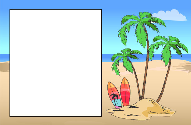 棕榈树和冲浪板附近的白色海报图片下载