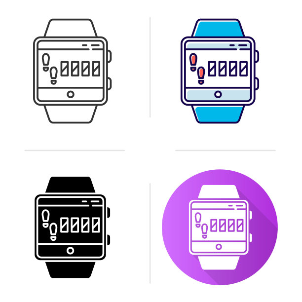 步骤跟踪智能手表功能图标。健康腕带的能力。运动训练，步行距离，腿部有氧运动。平面设计，线性和色彩风格。孤立的矢量插图图片下载
