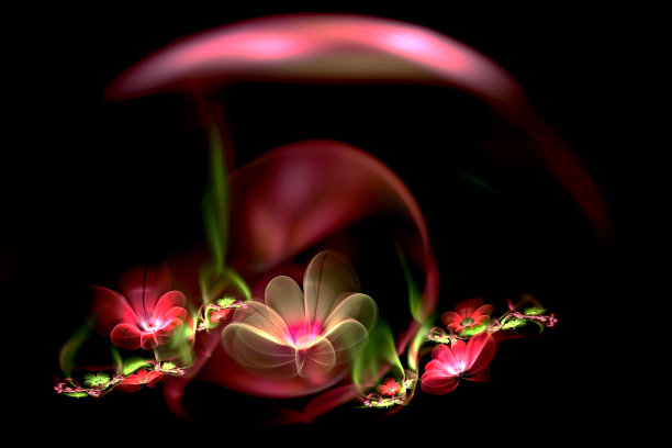 抽象分形三维花在黑暗的背景。彩色图像分形图片下载